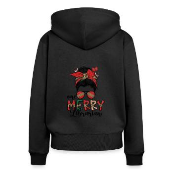 School Librarian Christmas Library Worker Xmas - Women's Premium Organic Zip Hoodie - black - Back - Julia (174cm)