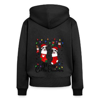 Border Collie Noël Border Collie Cadeaux de Noël - Sweat à capuche zippé Premium bio Femme - noir - Dos - Julia (174cm)