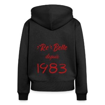 rebelle 1983 - Sweat à capuche zippé Premium bio Femme - noir - Dos - Julia (174cm)