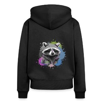 raton laveur, noir et blanc, gris, aquarelle, coloré - Sweat à capuche zippé Premium bio Femme - noir - Dos - Julia (174cm)
