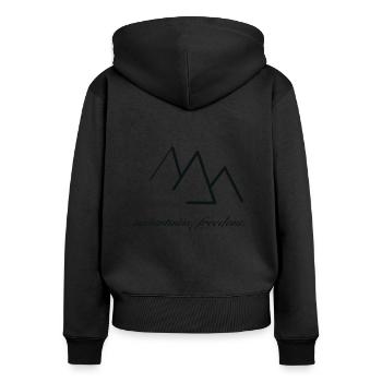 Gebirge. Freiheit. - Frauen Premium Bio Zip Hoodie - Schwarz - Hinten - Julia (174cm)