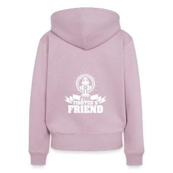 Amis des pompiers - Sweat à capuche zippé Premium bio Femme - rose poudré - Dos - Julia (174cm)