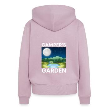 Campers Garden - Frauen Premium Bio Zip Hoodie - Altrosa - Hinten - Julia (174cm)