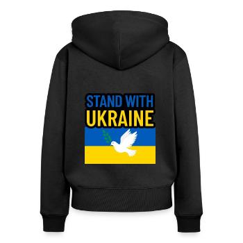 Stand with Ukraine - Frauen Premium Bio Zip Hoodie - Schwarz - Hinten - Julia (174cm)