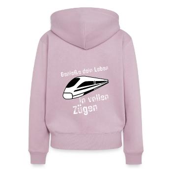 Volle Züge - Frauen Premium Bio Zip Hoodie - Altrosa - Hinten - Julia (174cm)