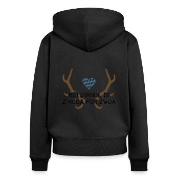 Mei Dirndl is z'kloa für zwoa - Bayern - Frauen Premium Bio Zip Hoodie - Schwarz - Hinten - Julia (174cm)