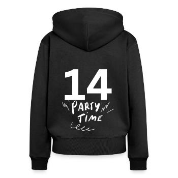 14 - Sweat à capuche zippé Premium bio Femme - noir - Dos - Julia (174cm)