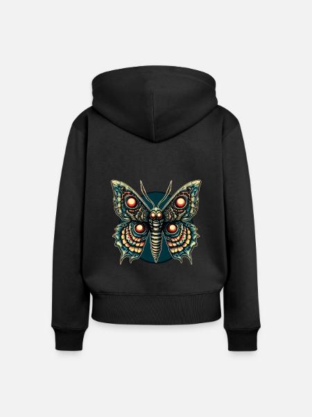 Schauriger Schmetterling mit Totenkopf - Frauen Premium Bio Zip Hoodie - Schwarz