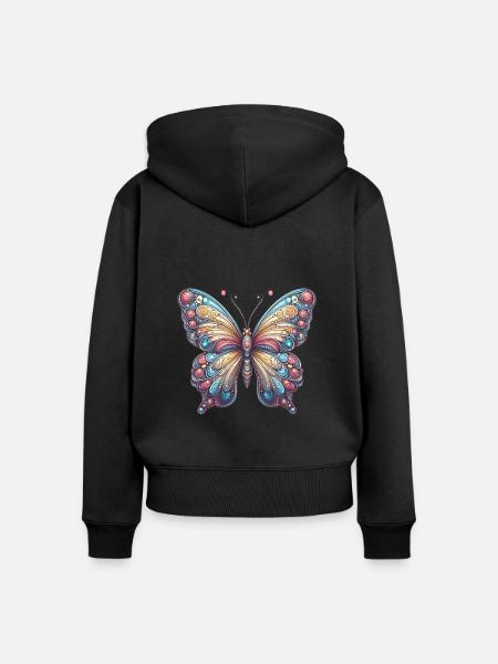 Schauriger Schmetterling mit Totenkopf - Frauen Premium Bio Zip Hoodie - Schwarz