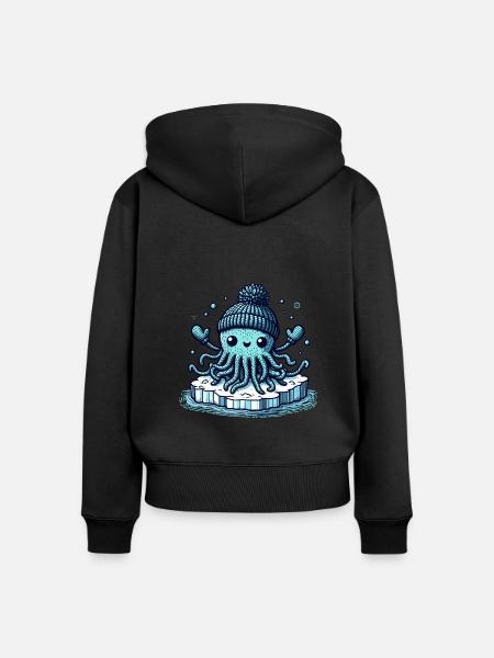 Amigurumi Monster auf einer Eisscholle - Frauen Premium Bio Zip Hoodie - Schwarz