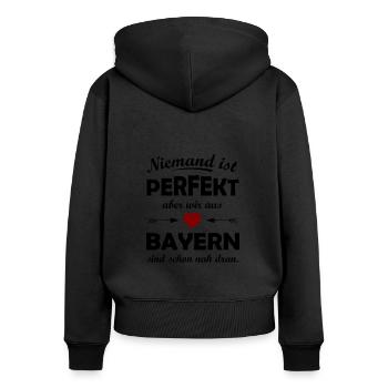 Perfekt aus Süddeutschland - Frauen Premium Bio Zip Hoodie - Schwarz - Hinten - Julia (174cm)