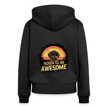 Adorable teckel chien chiot look - Sweat à capuche zippé Premium bio Femme - noir - Dos - Julia (174cm)