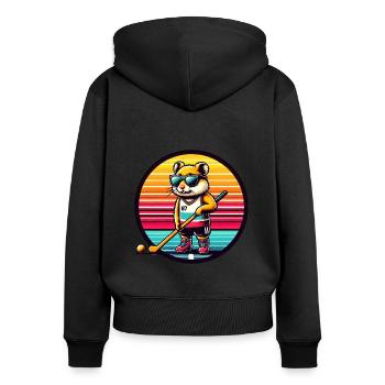 Hamster Field Hockey Spieler Retro Design - Frauen Premium Bio Zip Hoodie - Schwarz - Hinten - Julia (174cm)