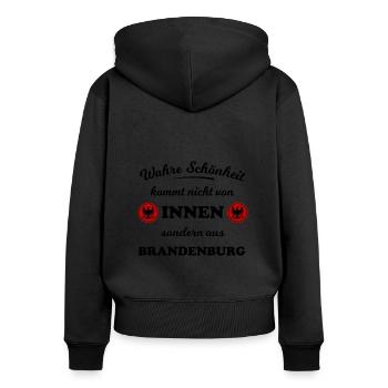 Die Schönheit aus Brandenburg - Frauen Premium Bio Zip Hoodie - Schwarz - Hinten - Julia (174cm)