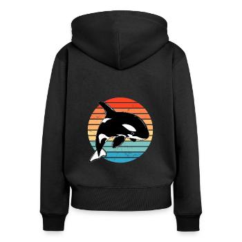 Orca Retro - Frauen Premium Bio Zip Hoodie - Schwarz - Hinten - Julia (174cm)