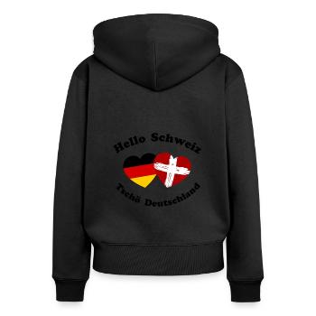 Hallo Schweiz - Frauen Premium Bio Zip Hoodie - Schwarz - Hinten - Julia (174cm)