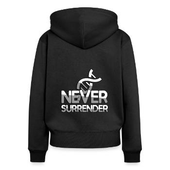 NEVER SURRENDER + DNA - Gaming - Frauen Premium Bio Zip Hoodie - Schwarz - Hinten - Julia (174cm)