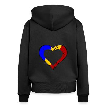 Ein Herz für Rumänien - Frauen Premium Bio Zip Hoodie - Schwarz - Hinten - Julia (174cm)