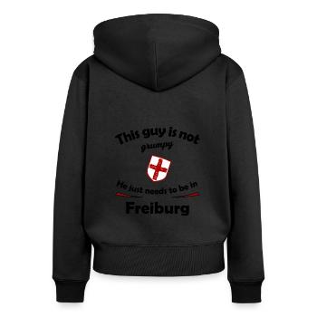 Ich muss nach Freiburg - Frauen Premium Bio Zip Hoodie - Schwarz - Hinten - Julia (174cm)