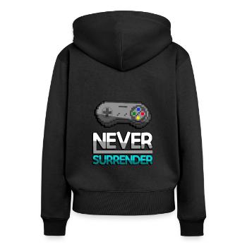 NEVER SURRENDER (Türkis)+ SNES Controller - Gaming - Frauen Premium Bio Zip Hoodie - Schwarz - Hinten - Julia (174cm)