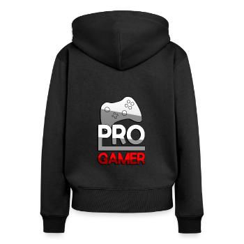 PRO GAMER (Rot) + Controller - Gaming - Frauen Premium Bio Zip Hoodie - Schwarz - Hinten - Julia (174cm)