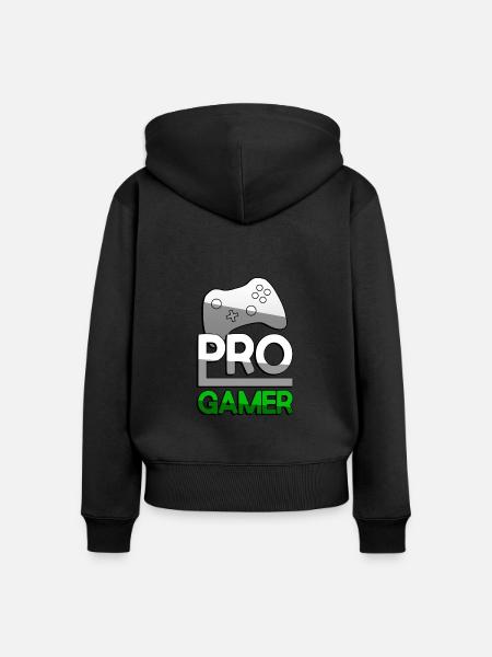 PRO GAMER (Grün) + Controller - Gaming - Frauen Premium Bio Zip Hoodie - Schwarz