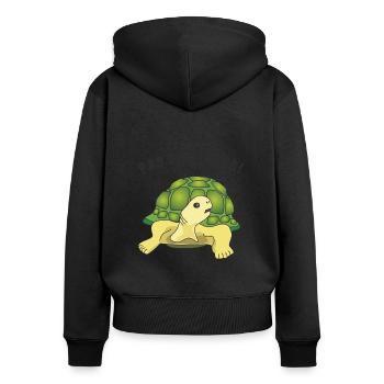 pas de stress - Frauen Premium Bio Zip Hoodie - Schwarz - Hinten - Julia (174cm)