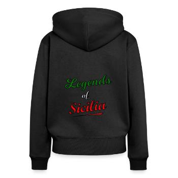 Légendes de Sicile - Sweat à capuche zippé Premium bio Femme - noir - Dos - Julia (174cm)