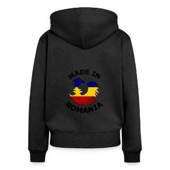 Hergestellt in Rumänien - Frauen Premium Bio Zip Hoodie - Schwarz - Hinten - Julia (174cm)