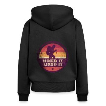 Wanderer Hiked It Liked It Wandern - Frauen Premium Bio Zip Hoodie - Schwarz - Hinten - Julia (174cm)