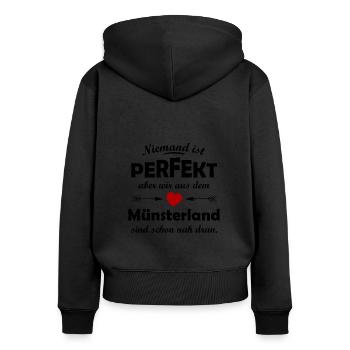Das Münsterland - Frauen Premium Bio Zip Hoodie - Schwarz - Hinten - Julia (174cm)