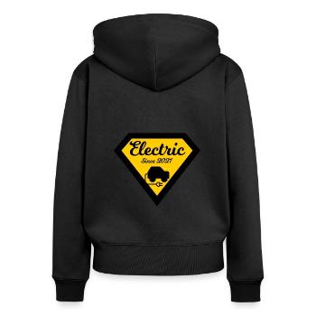 Elektrische Fahrzeuge - Frauen Premium Bio Zip Hoodie - Schwarz - Hinten - Julia (174cm)