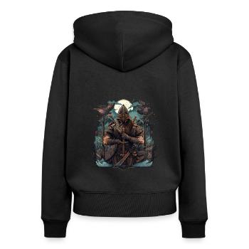 Wikinger Nordmann: Elegantes nordisches Design - Frauen Premium Bio Zip Hoodie - Schwarz - Hinten - Julia (174cm)