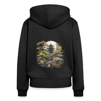 Bonsaï - Jardin Japonais - Sweat à capuche zippé Premium bio Femme - noir - Dos - Julia (174cm)