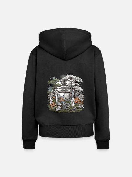 Bonsai - Japanischer Garten - Frauen Premium Bio Zip Hoodie - Schwarz