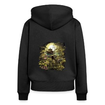 Bonsaï - Jardin Japonais - Sweat à capuche zippé Premium bio Femme - noir - Dos - Julia (174cm)