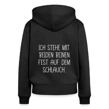 SCHLAUCH STEHEN LEBEN VERPEILT UNWISSEN GARTEN - Frauen Premium Bio Zip Hoodie - Schwarz - Hinten - Julia (174cm)