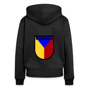 Les Roumains - Sweat à capuche zippé Premium bio Femme - noir - Dos - Julia (174cm)