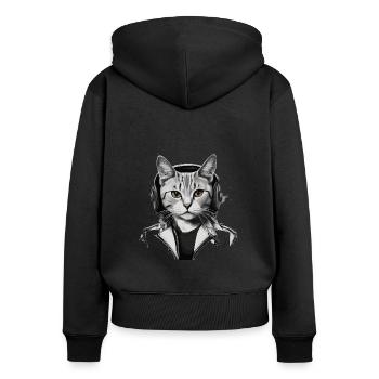 Katze Kopfhörer Musik - Frauen Premium Bio Zip Hoodie - Schwarz - Hinten - Julia (174cm)