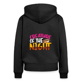 Schlaflose Geschenkkreatur des Nachtkaffees - Frauen Premium Bio Zip Hoodie - Schwarz - Hinten - Julia (174cm)