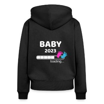 Bébé 2023 Grossesse Mère Maman Idée - Sweat à capuche zippé Premium bio Femme - noir - Dos - Julia (174cm)