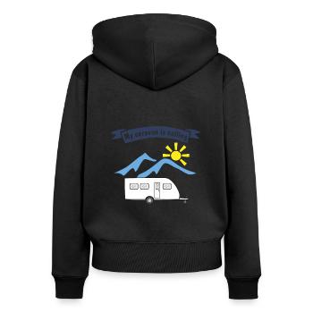 caravan is calling - Frauen Premium Bio Zip Hoodie - Schwarz - Hinten - Julia (174cm)