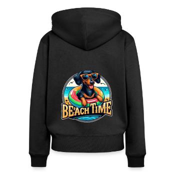 Dackel Hunde Sommer Strand und will jeder Hund - Frauen Premium Bio Zip Hoodie - Schwarz - Hinten - Julia (174cm)