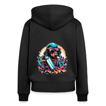 Chien de chasse teckel avec des chiens Graffiti Dog - Sweat à capuche zippé Premium bio Femme - noir - Dos - Julia (174cm)
