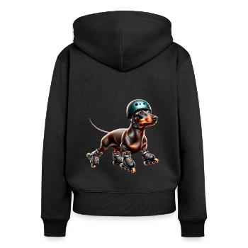 Dackel Jagdhund mit Hunde Inliner skaten Hund - Frauen Premium Bio Zip Hoodie - Schwarz - Hinten - Julia (174cm)