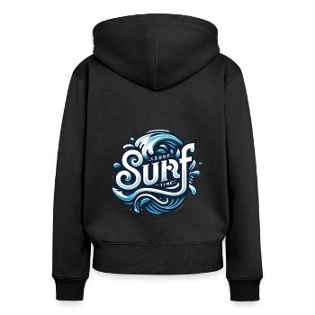 Surfer surfen die Welle auf dem Surfbrett - Frauen Premium Bio Zip Hoodie - Schwarz - Hinten - Julia (174cm)