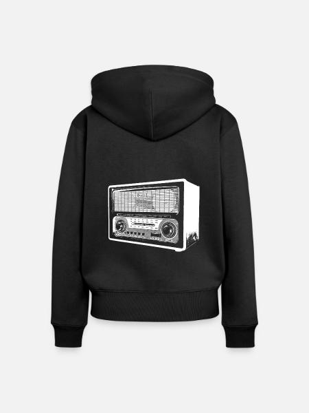 Retro Radio - Frauen Premium Bio Zip Hoodie - Schwarz