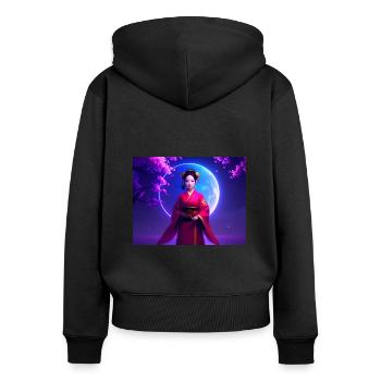 asiatin,geisha,japan, mond,sakura - Frauen Premium Bio Zip Hoodie - Schwarz - Hinten - Julia (174cm)