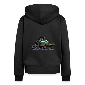 Bergziege - Unimog - Offroad - Oldtimer - Frauen Premium Bio Zip Hoodie - Schwarz - Hinten - Julia (174cm)