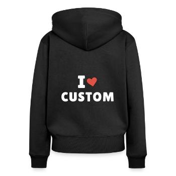 J’aime chemise personnalisée, cadeau personnalisé de la Saint-Valentin - Sweat à capuche zippé Premium bio Femme - noir - Dos - Julia (174cm)